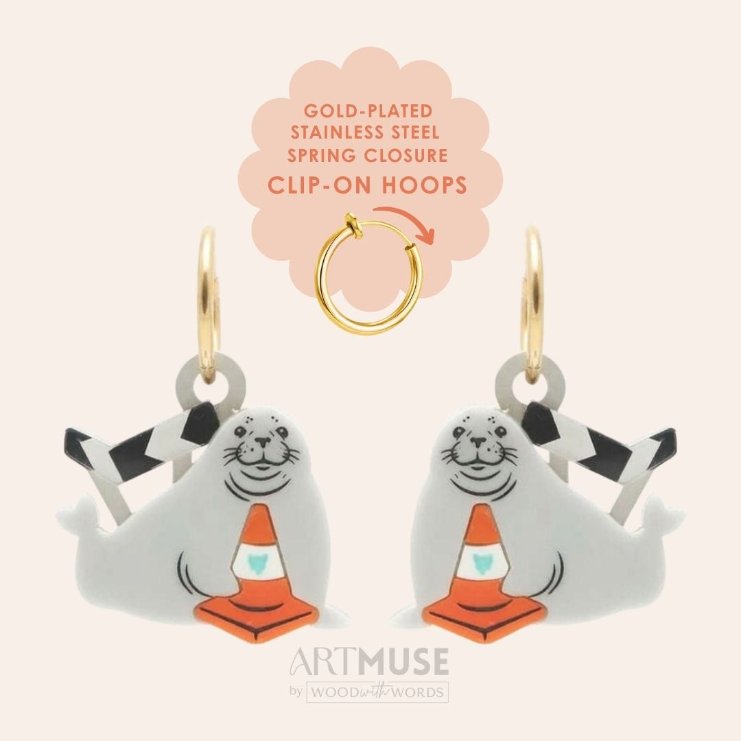 Neil the Seal ARTMUSE Charm + Clip-On Hoops