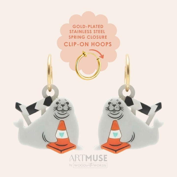 Neil the Seal ARTMUSE Charm + Clip-On Hoops