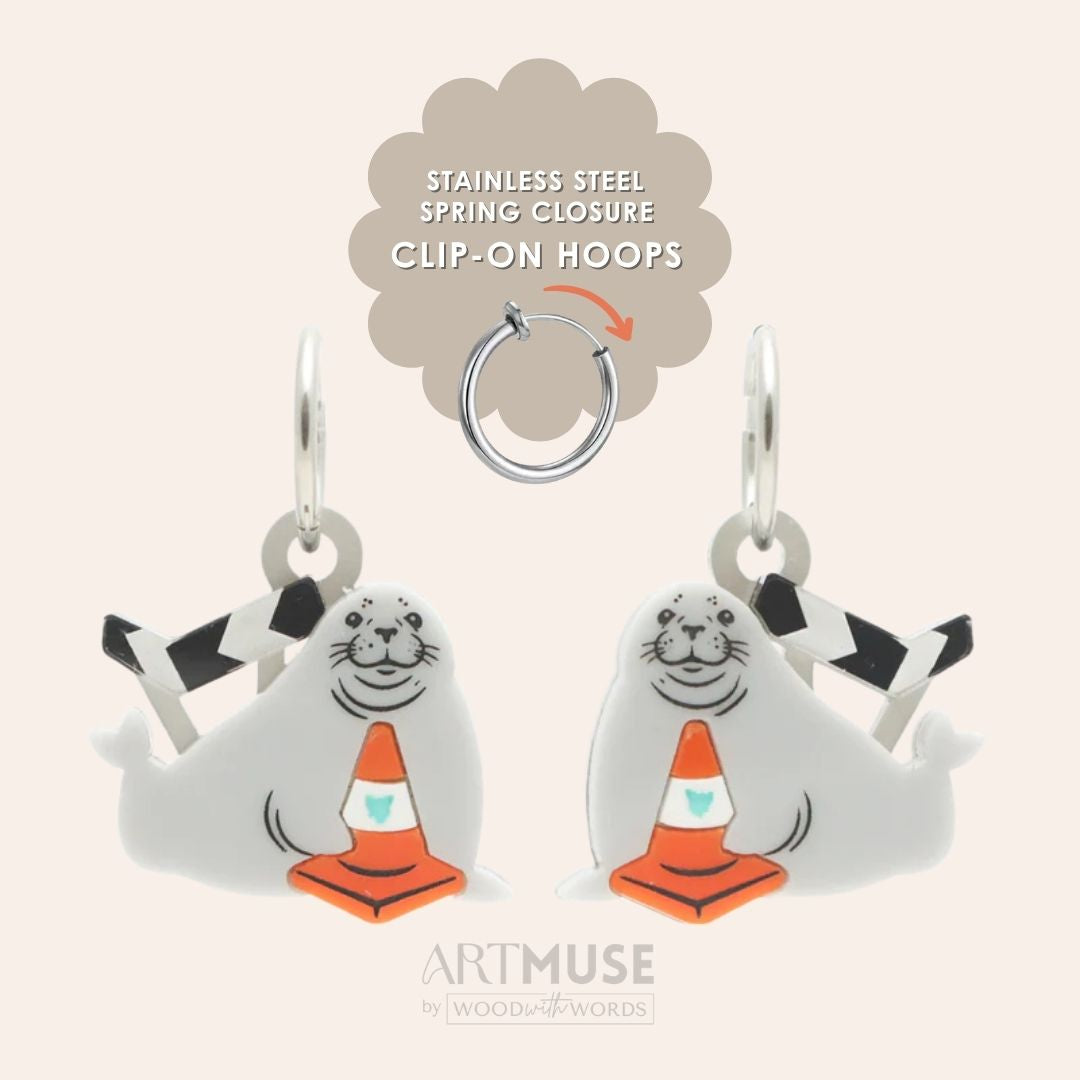 Neil the Seal ARTMUSE Charm + Clip-On Hoops