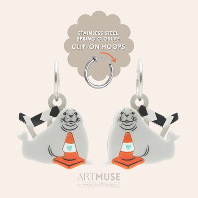 Neil the Seal ARTMUSE Charm + Clip-On Hoops