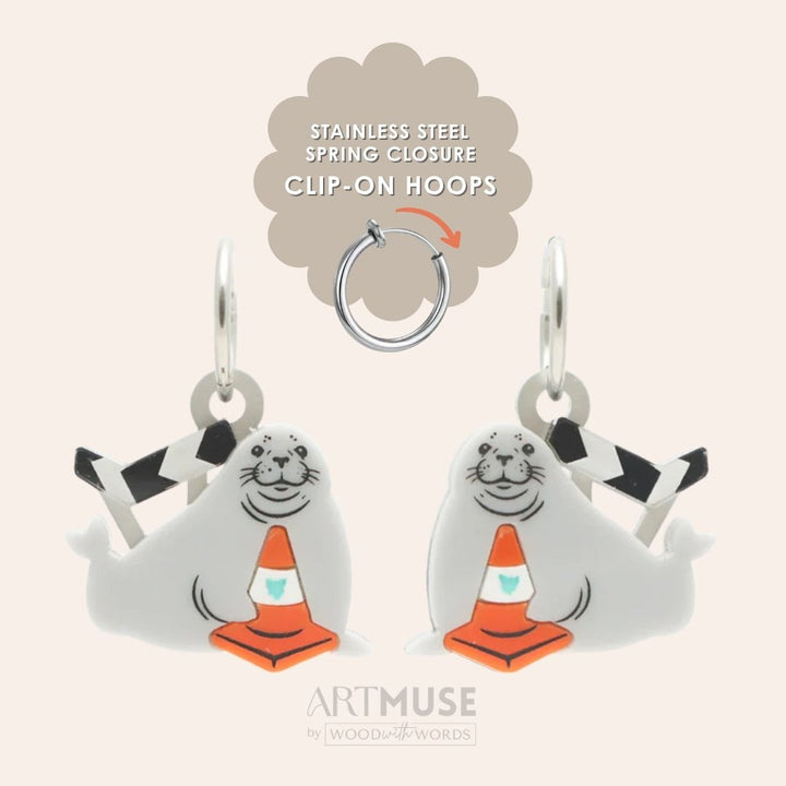 Neil the Seal ARTMUSE Charm + Clip-On Hoops