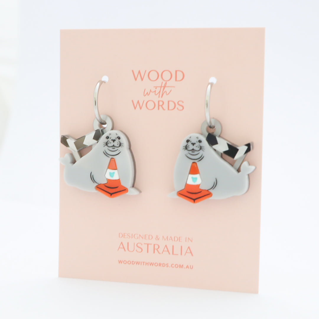 *Non-Piercing* Neil the Seal ARTMUSE Charm + Clip-On Hoops