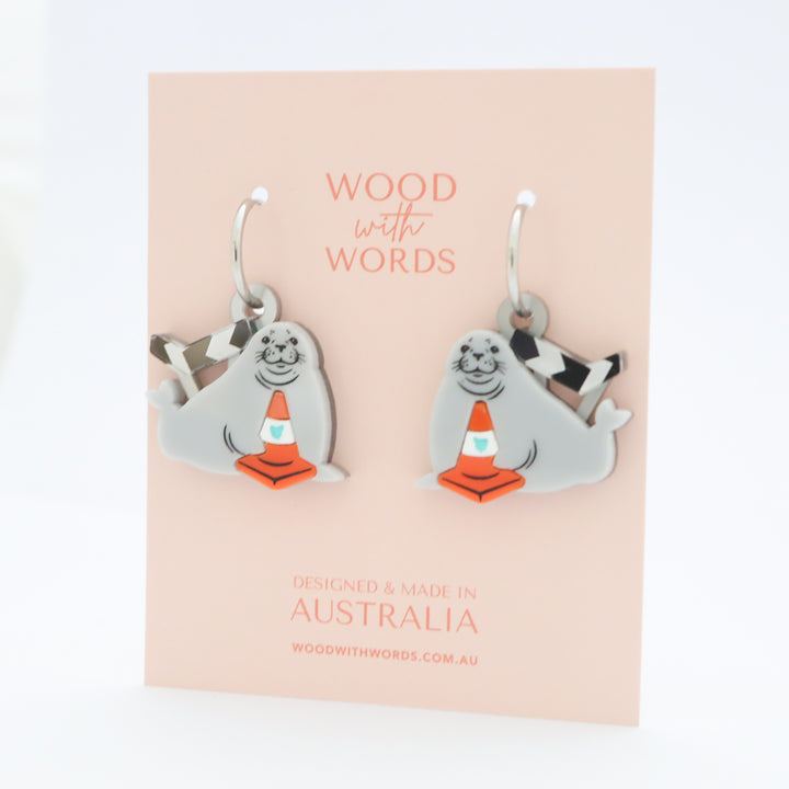 *Non-Piercing* Neil the Seal ARTMUSE Charm + Clip-On Hoops