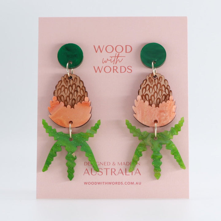 Orange Banksia Dangle Earrings