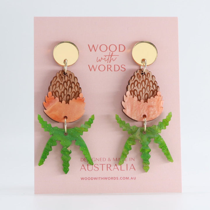 Orange Banksia Dangle Earrings