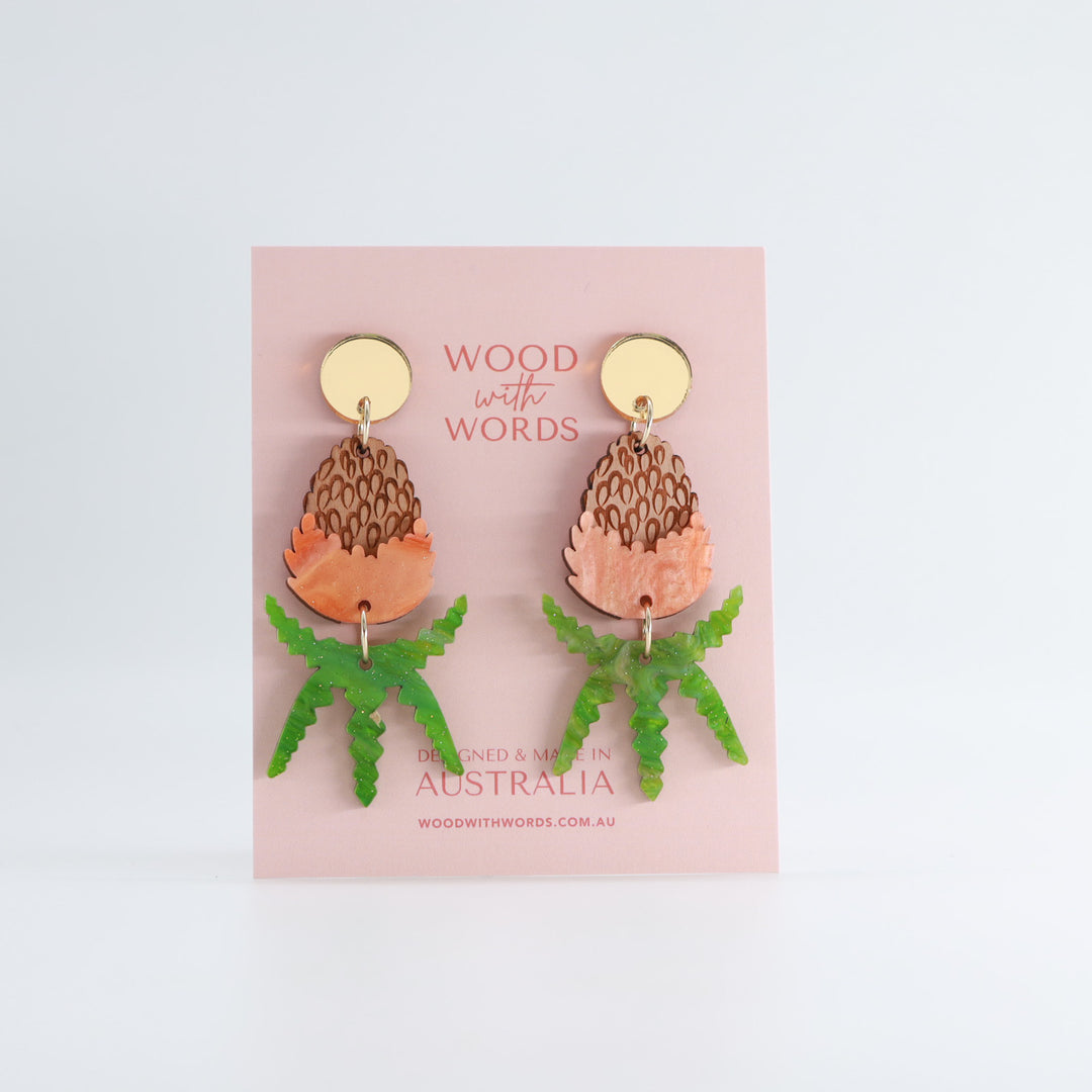 Orange Banksia Dangle Earrings
