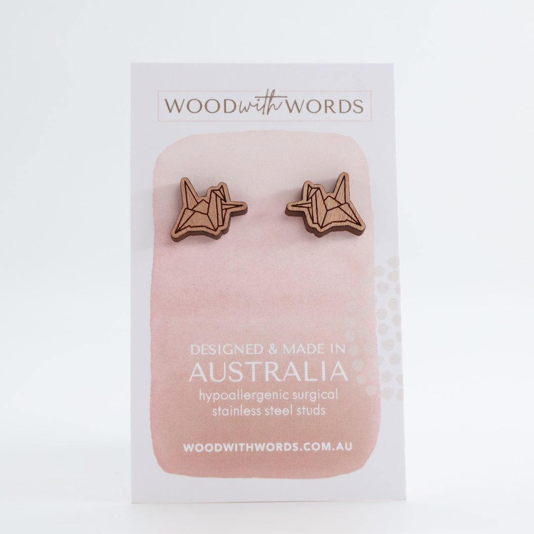 Paper Crane Wooden Stud Earrings