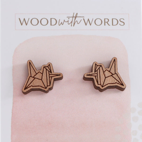 Paper Crane Wooden Stud Earrings