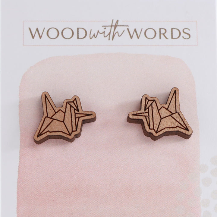 Paper Crane Wooden Stud Earrings