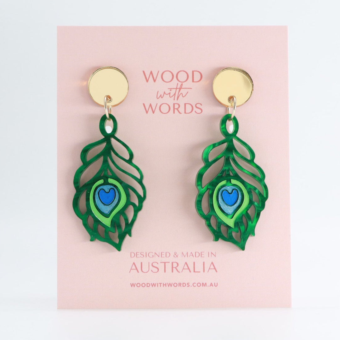 Peacock Feather Stud Dangle Earrings