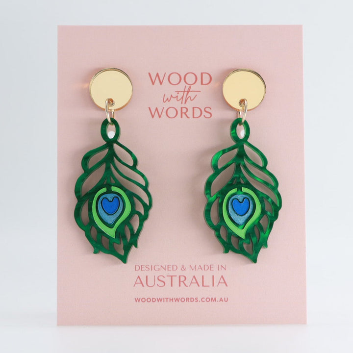 Peacock Feather Stud Dangle Earrings