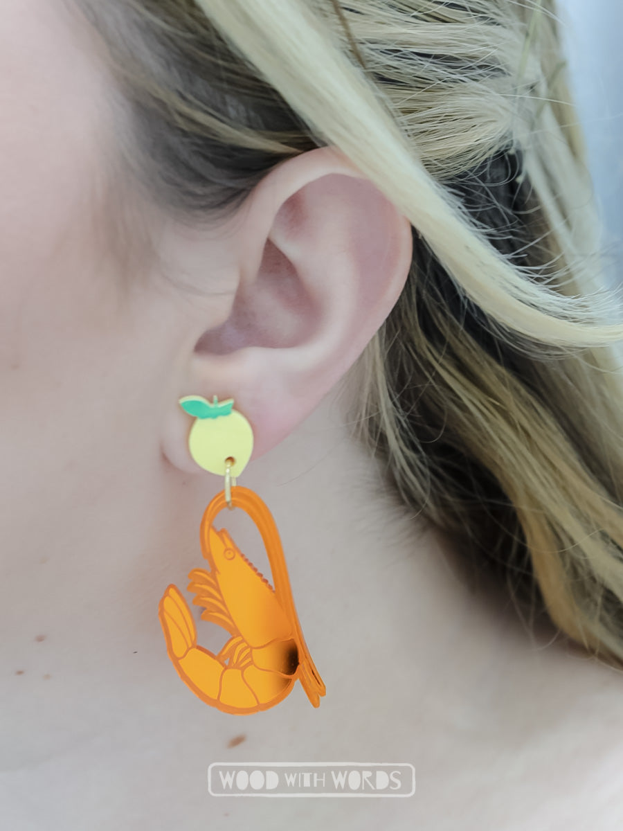 Prawn Lemon Acrylic Dangle Earrings