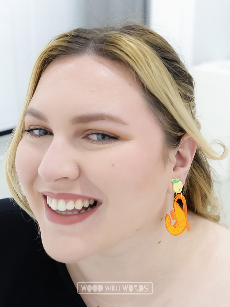 Prawn Lemon Acrylic Dangle Earrings