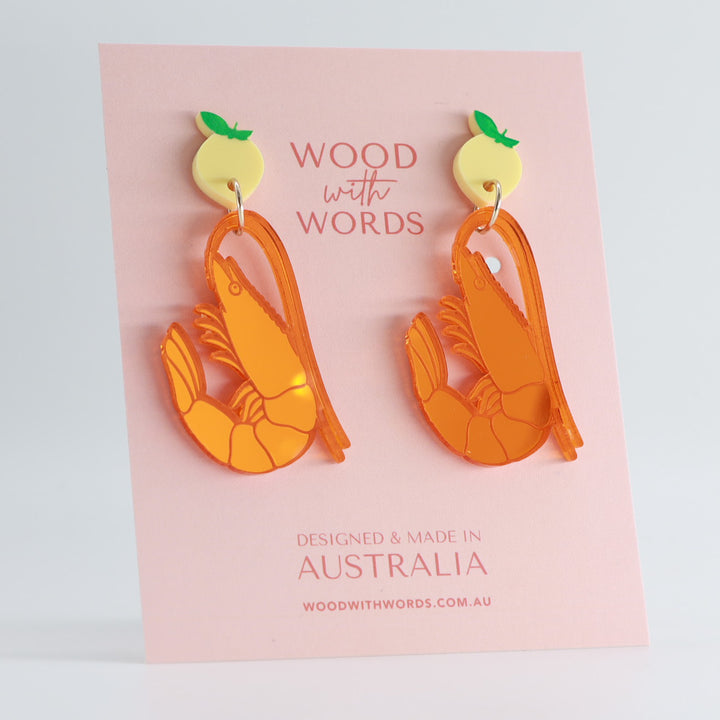 Prawn Lemon Acrylic Dangle Earrings