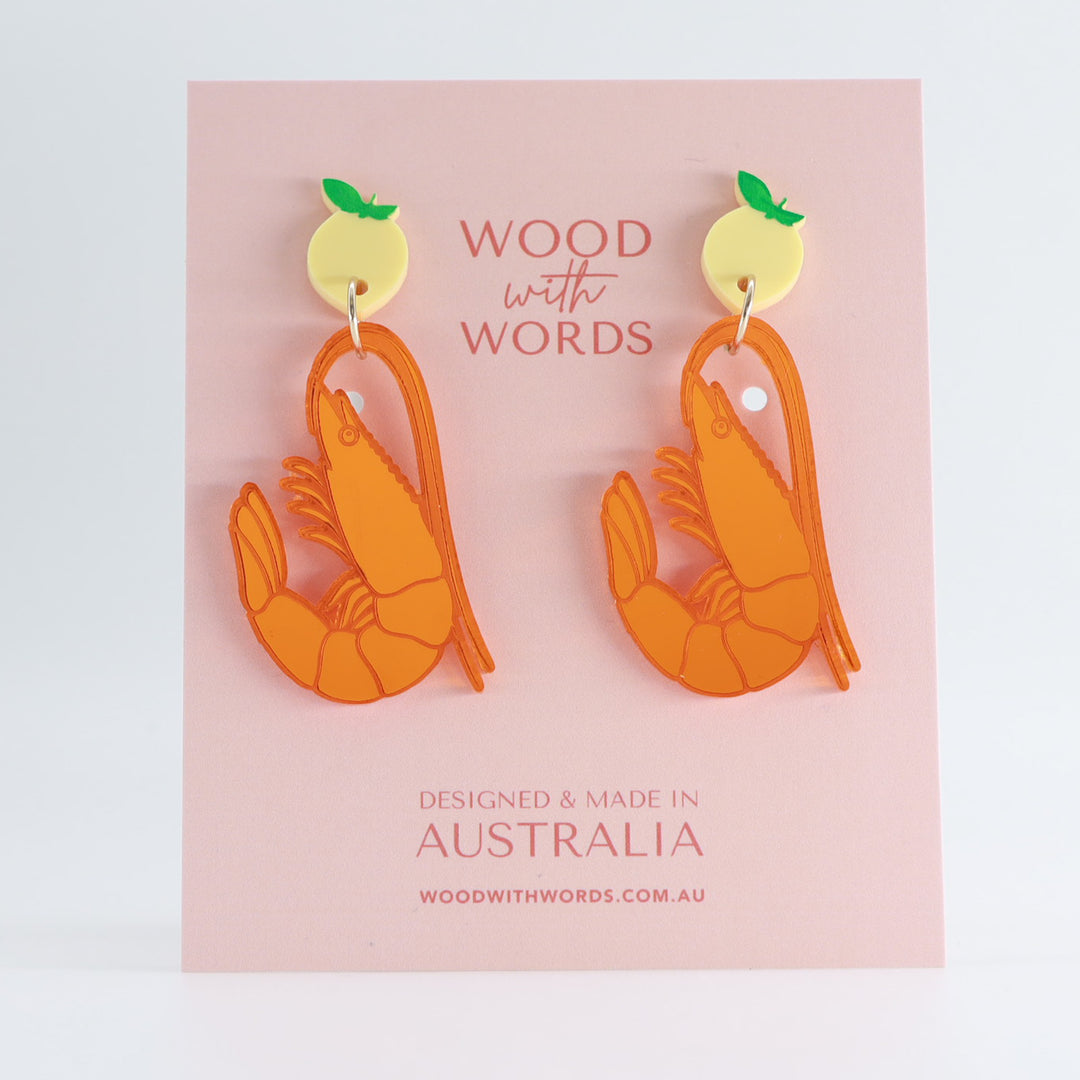 Prawn Lemon Acrylic Dangle Earrings