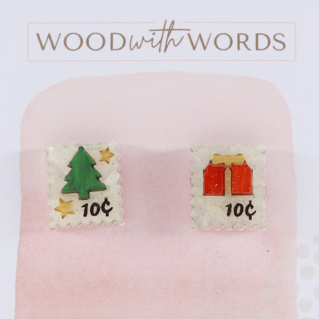 Vintage Postage Stamps Acrylic Stud Earrings