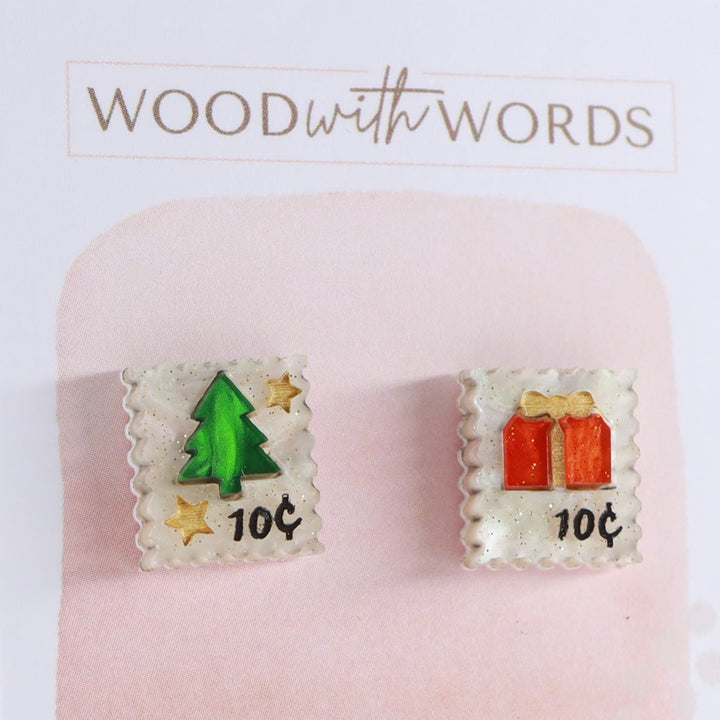 Vintage Postage Stamps Acrylic Stud Earrings