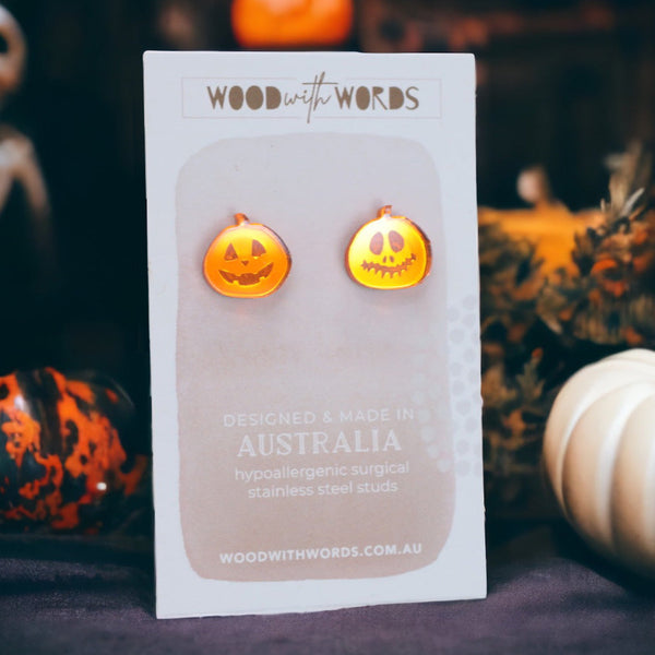 Jack O Lantern Pumpkin Acrylic Stud Earrings