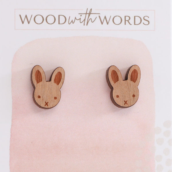 Bunny Rabbit Wooden Stud Earrings