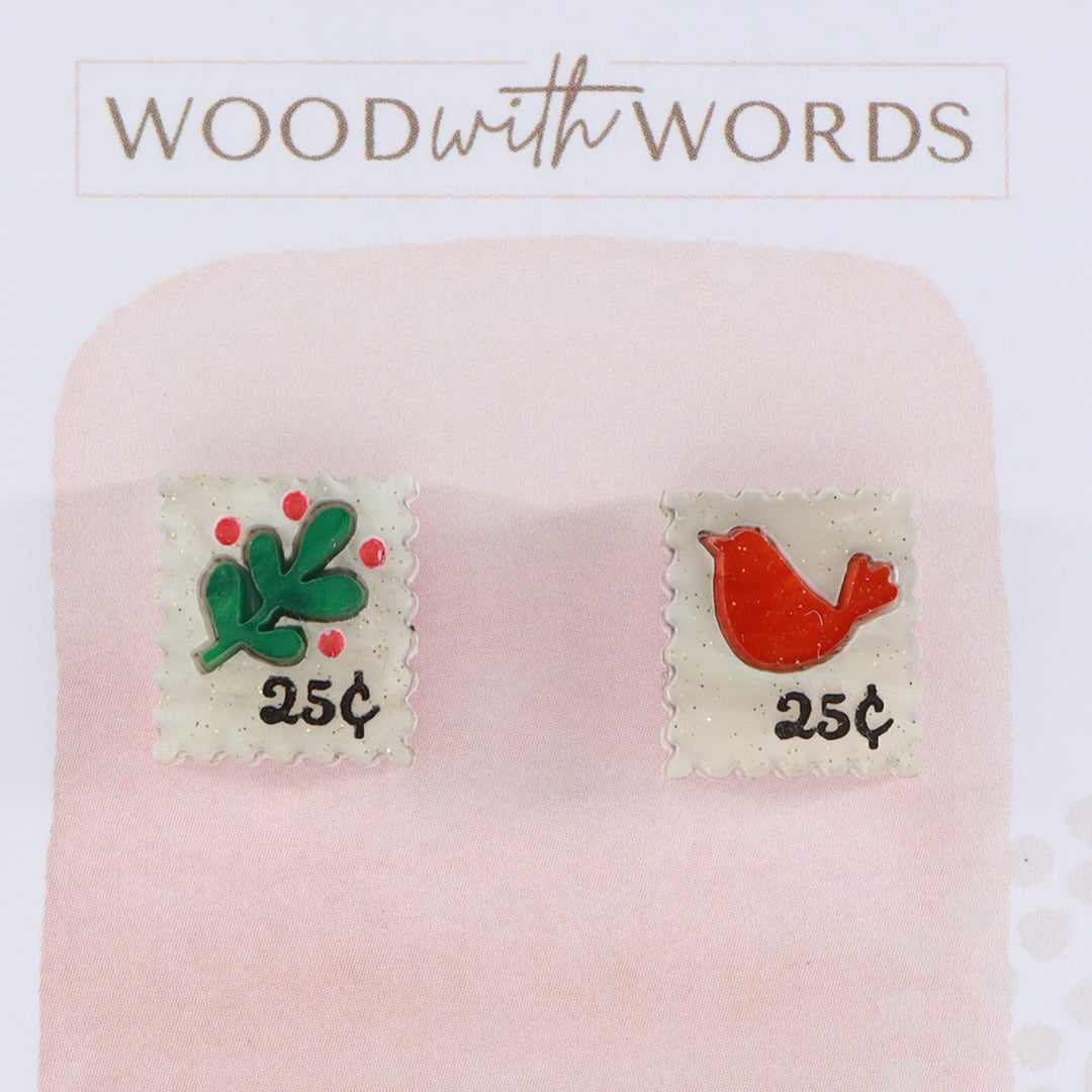 Vintage Postage Stamps Acrylic Stud Earrings