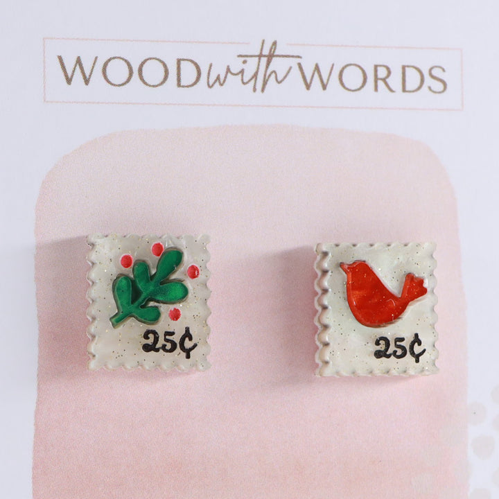 Vintage Postage Stamps Acrylic Stud Earrings