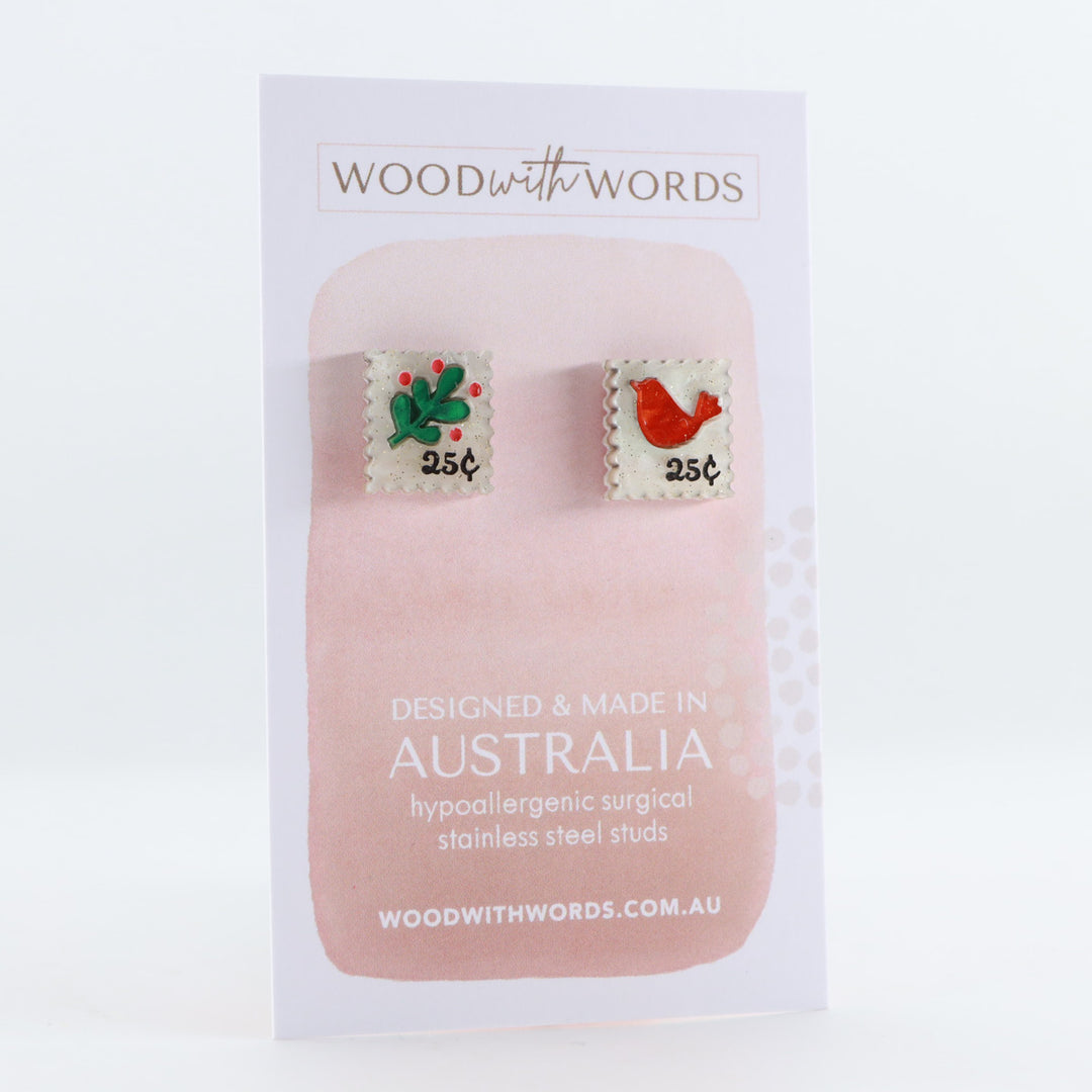 Vintage Postage Stamps Acrylic Stud Earrings