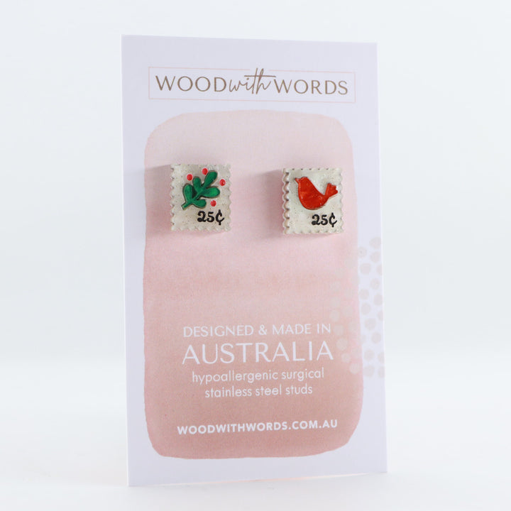 Vintage Postage Stamps Acrylic Stud Earrings
