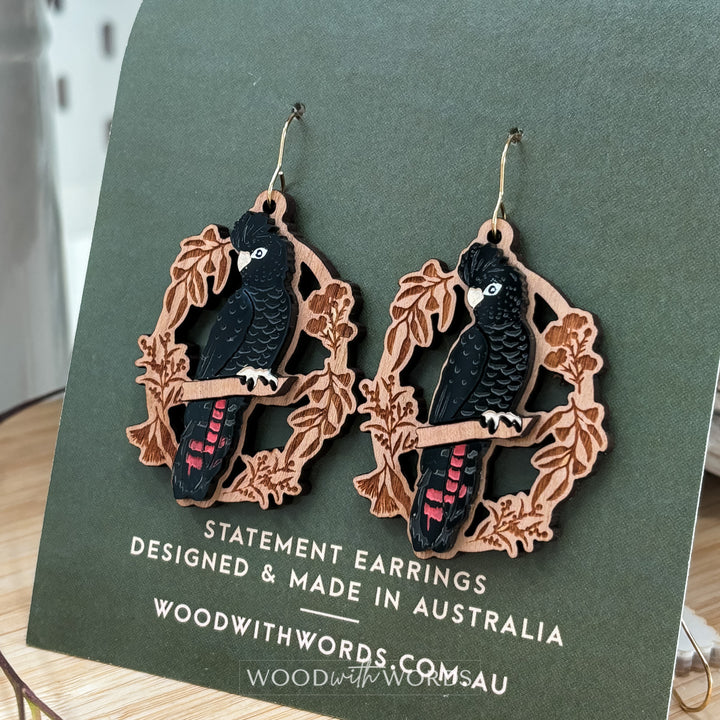 Black Cockatoo Dangle Earrings