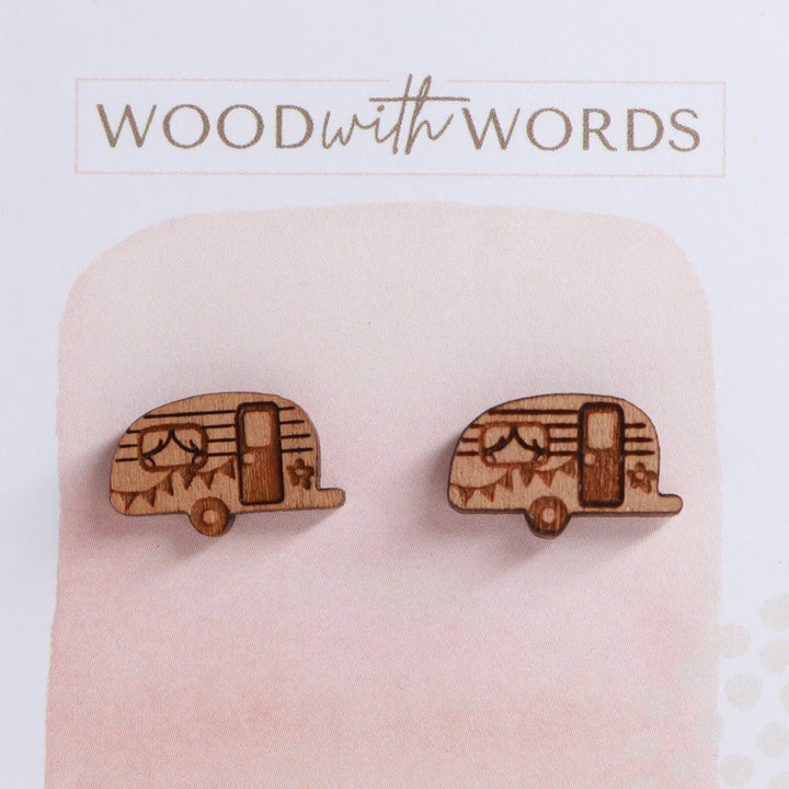 Retro Camper Wooden Stud Earrings