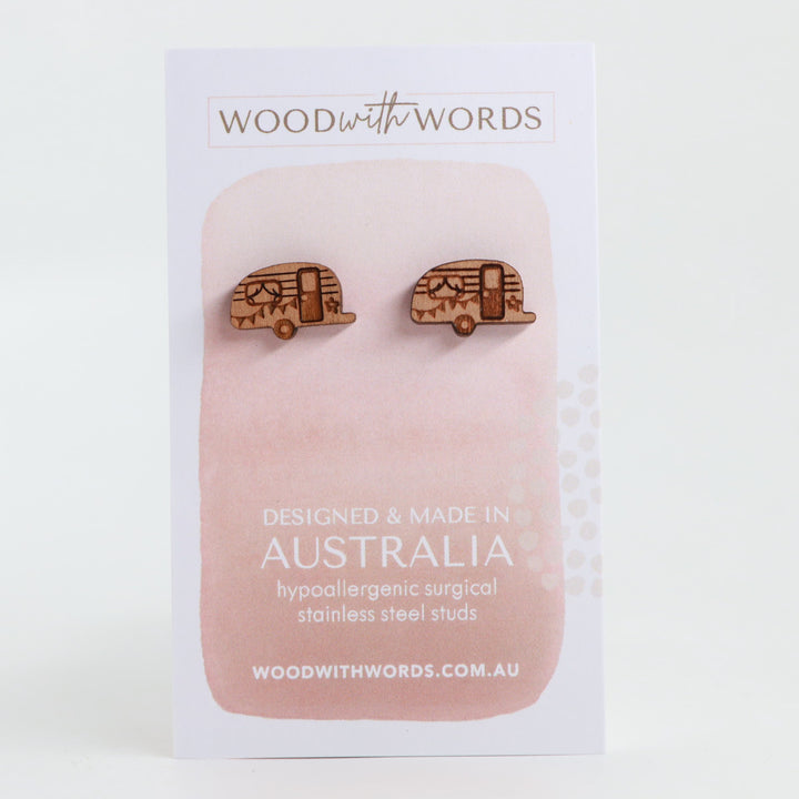 Retro Camper Wooden Stud Earrings