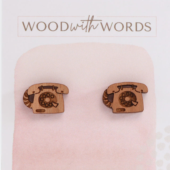 Retro Phone Wooden Stud Earrings