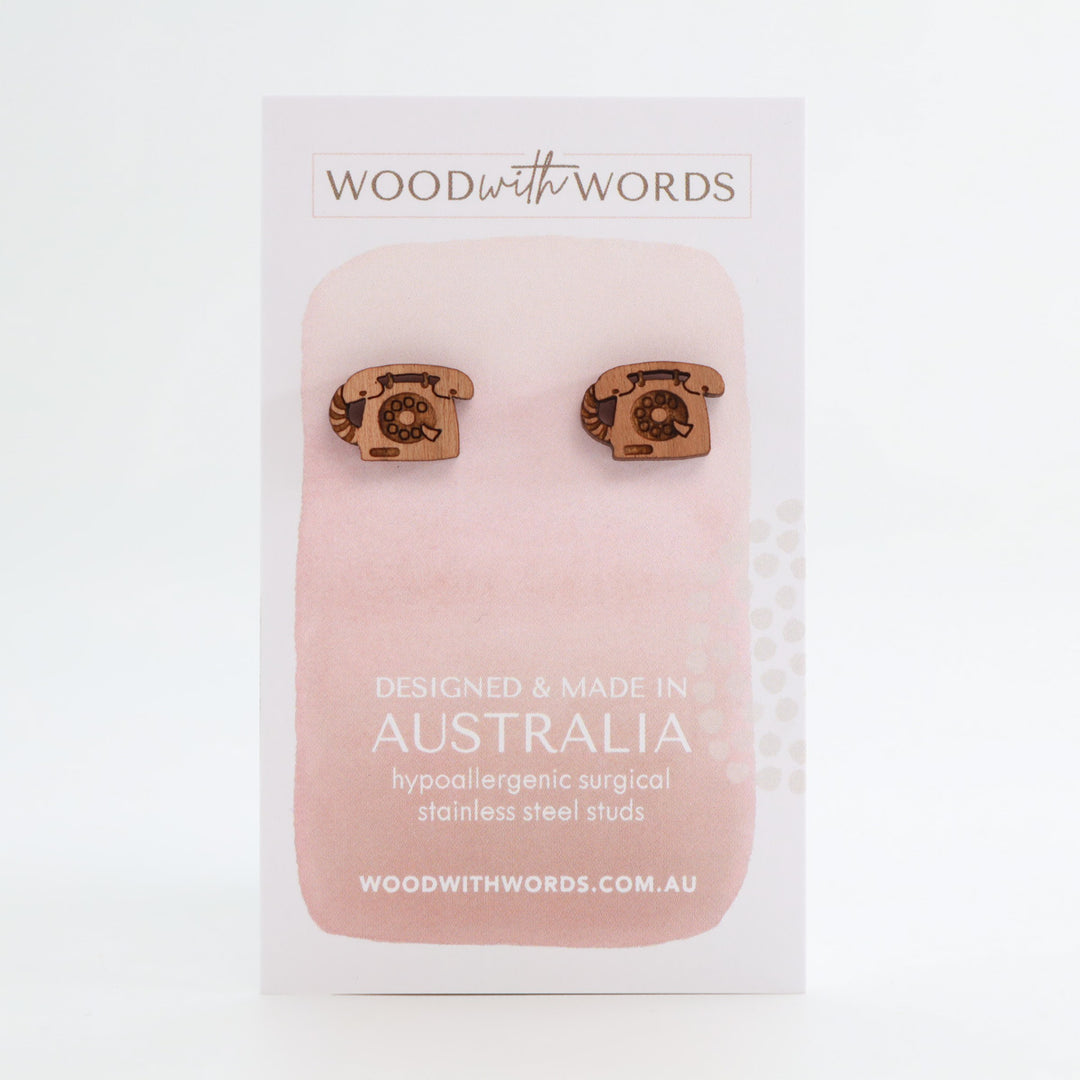 Retro Phone Wooden Stud Earrings