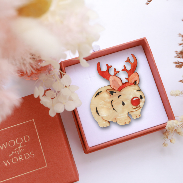 Rudolph the Red-Nosed Wombat Brooch