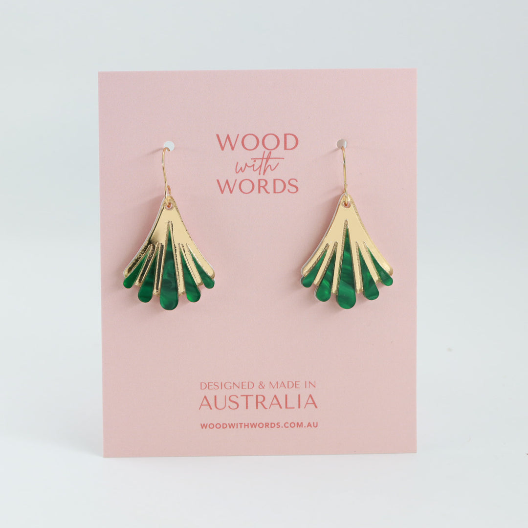 Scallop Emerald Art Deco Dangle Earrings