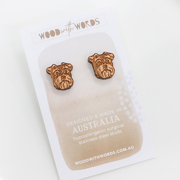 Schnauzer Wooden Stud Earrings