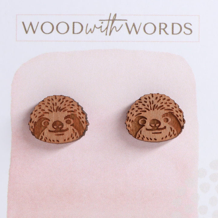 Sloth Wooden Stud Earrings