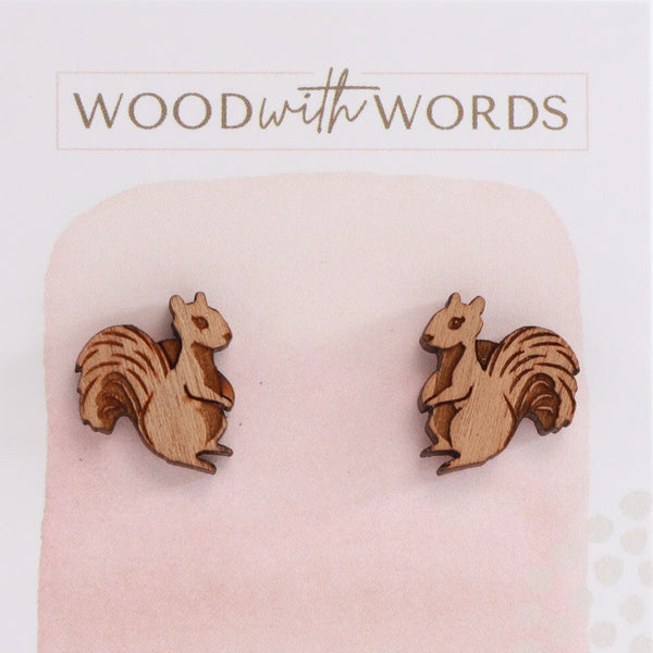 Squirrel Wooden Stud Earrings
