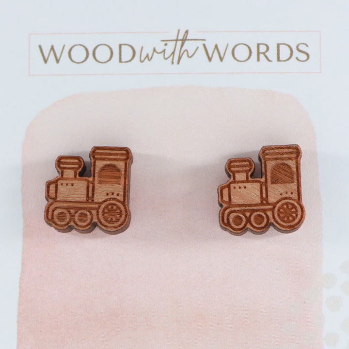 Steam Train Wooden Stud Earrings