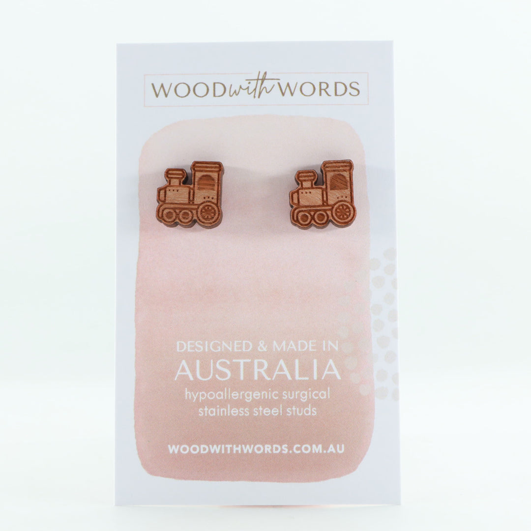 Steam Train Wooden Stud Earrings