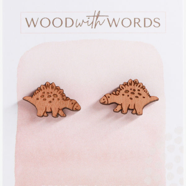 Stegosaurus Dinosaur Wooden Stud Earrings