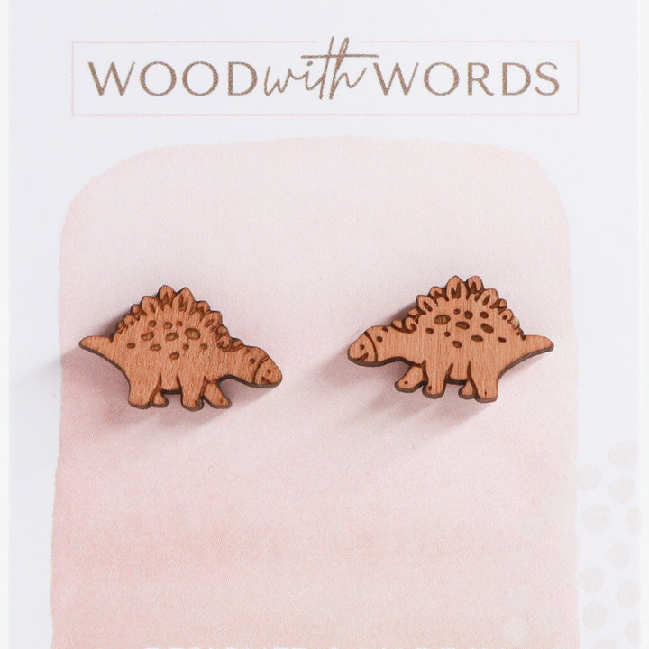 Stegosaurus Dinosaur Wooden Stud Earrings