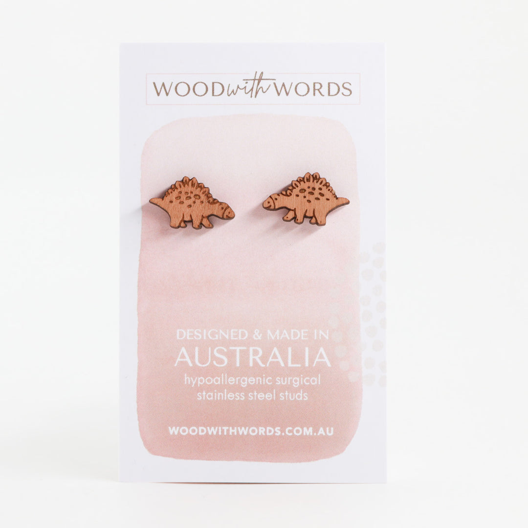 Stegosaurus Dinosaur Wooden Stud Earrings