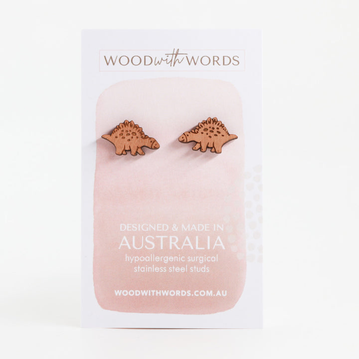 Stegosaurus Dinosaur Wooden Stud Earrings