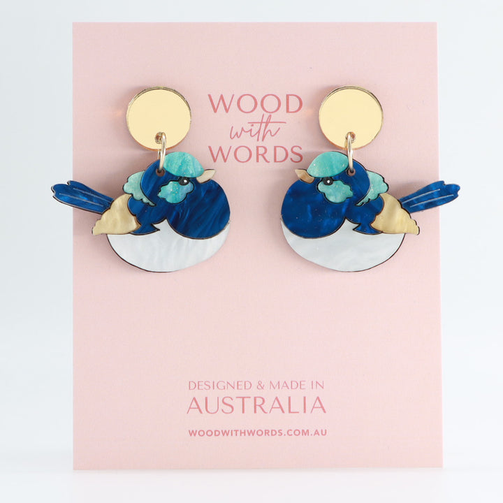 Fairy Wren Bird (No Branch) Dangle Earrings