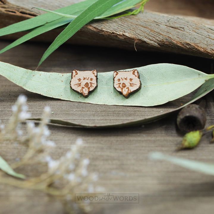 Tasmanian Devil Wooden Stud Earrings