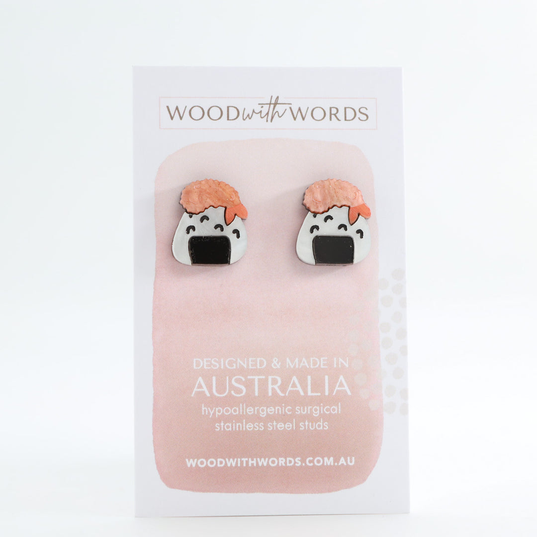 Tempura Prawn Riceball Onigiri Acrylic Stud Earrings