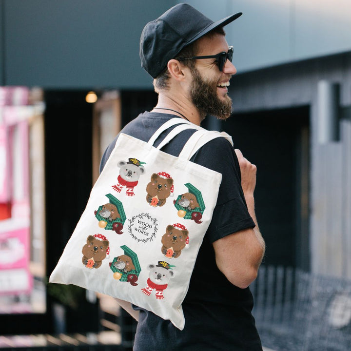 Christmas Animals Canvas Tote Bag