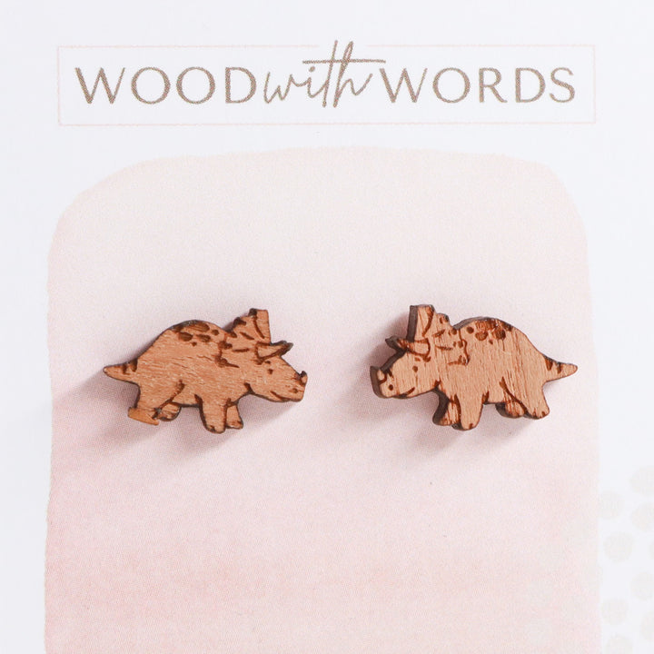 Triceratops Dinosaur Wooden Stud Earrings