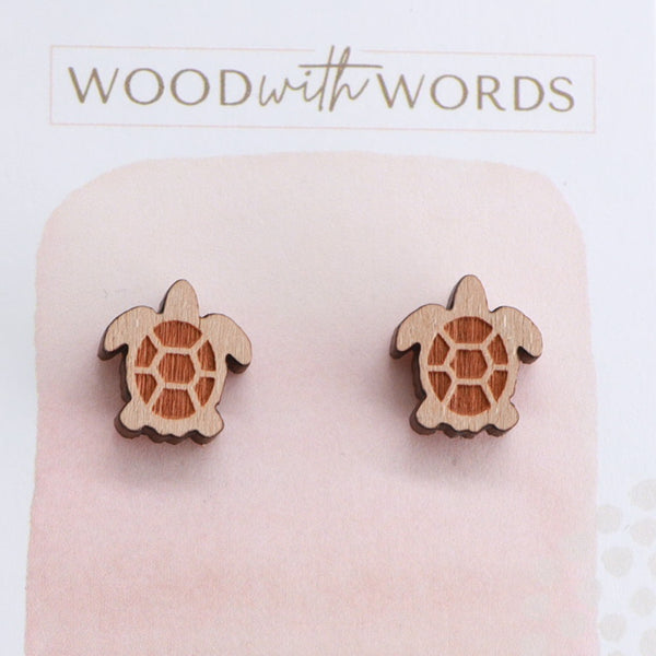 Sea Turtle Wooden Stud Earrings