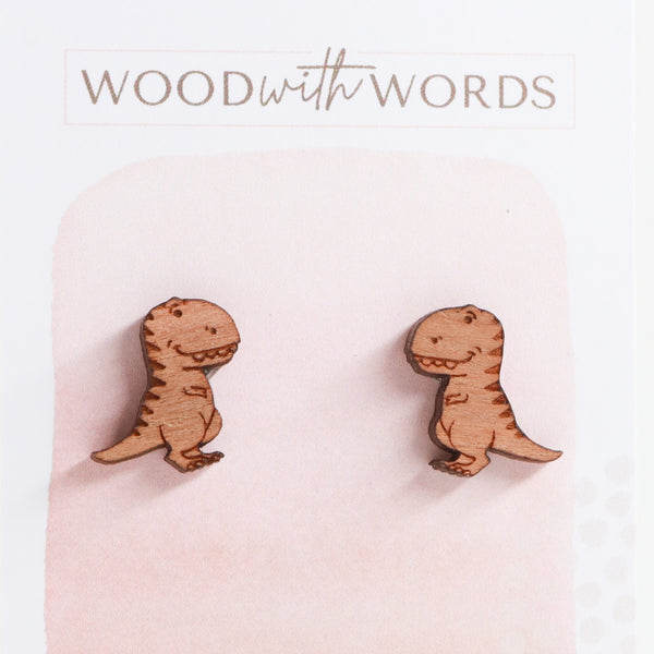 Tyrannosaurus Rex T-Rex Dinosaur Wooden Stud Earrings